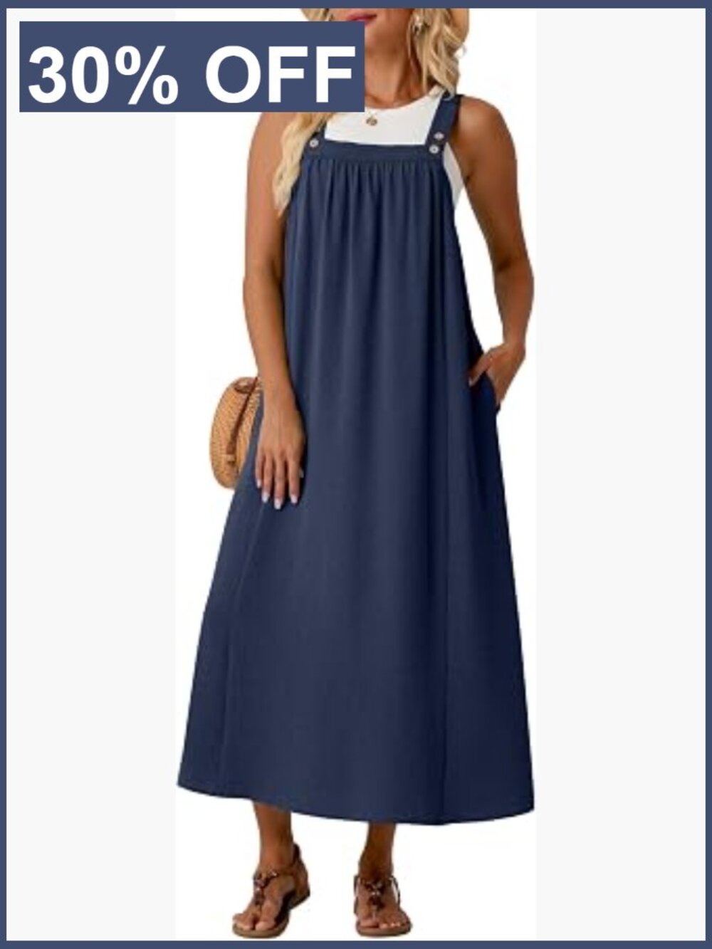 Boho Overall Dress for Women - Adjustable Straps, Pockets, Maternity, Beach